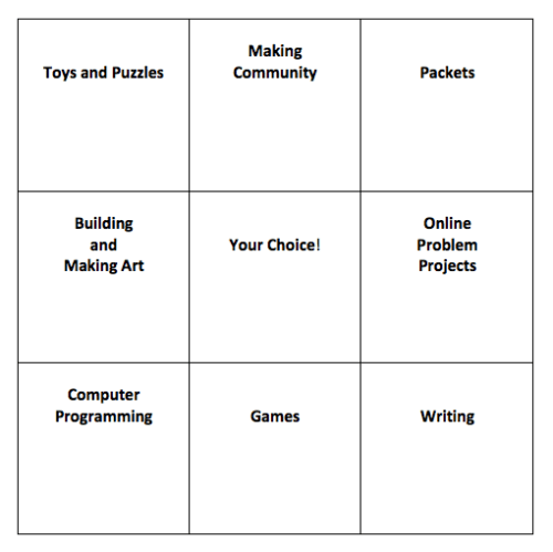 free-choice bingo board